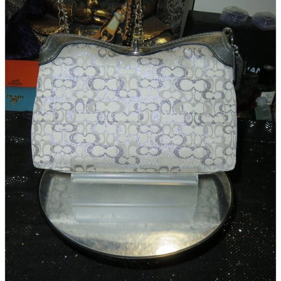 COACH Silver & Grey Signature Collection Canvas & Leather Mini Handbag New with - Picture 1 of 10